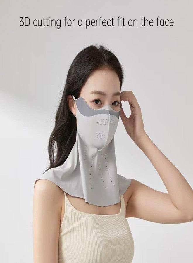 eaonitu UV Protection Face Cover Beauty Mask UPF 50+ for Women, Comfortable Outdoor Daily Use Jogging Hiking Cycling Breathable, Adjustable Strap & Safety Reflector Strip Night Day Visibility (Dark Grey Long) - Image 4